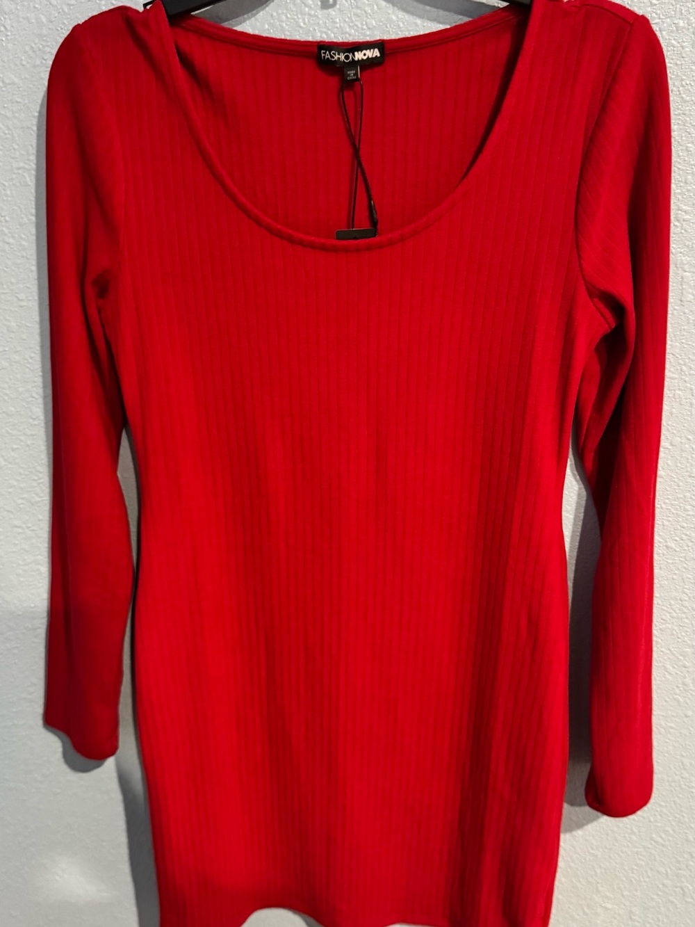 Fashion Nova Red Ribbed Scoop Neck Long Sleeve Top